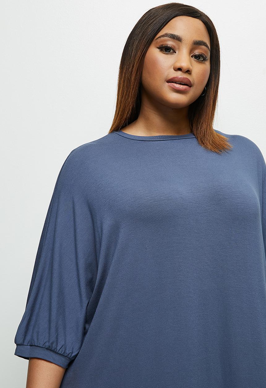 edit Plus - Conscious elbow sleeve swing dress - blue