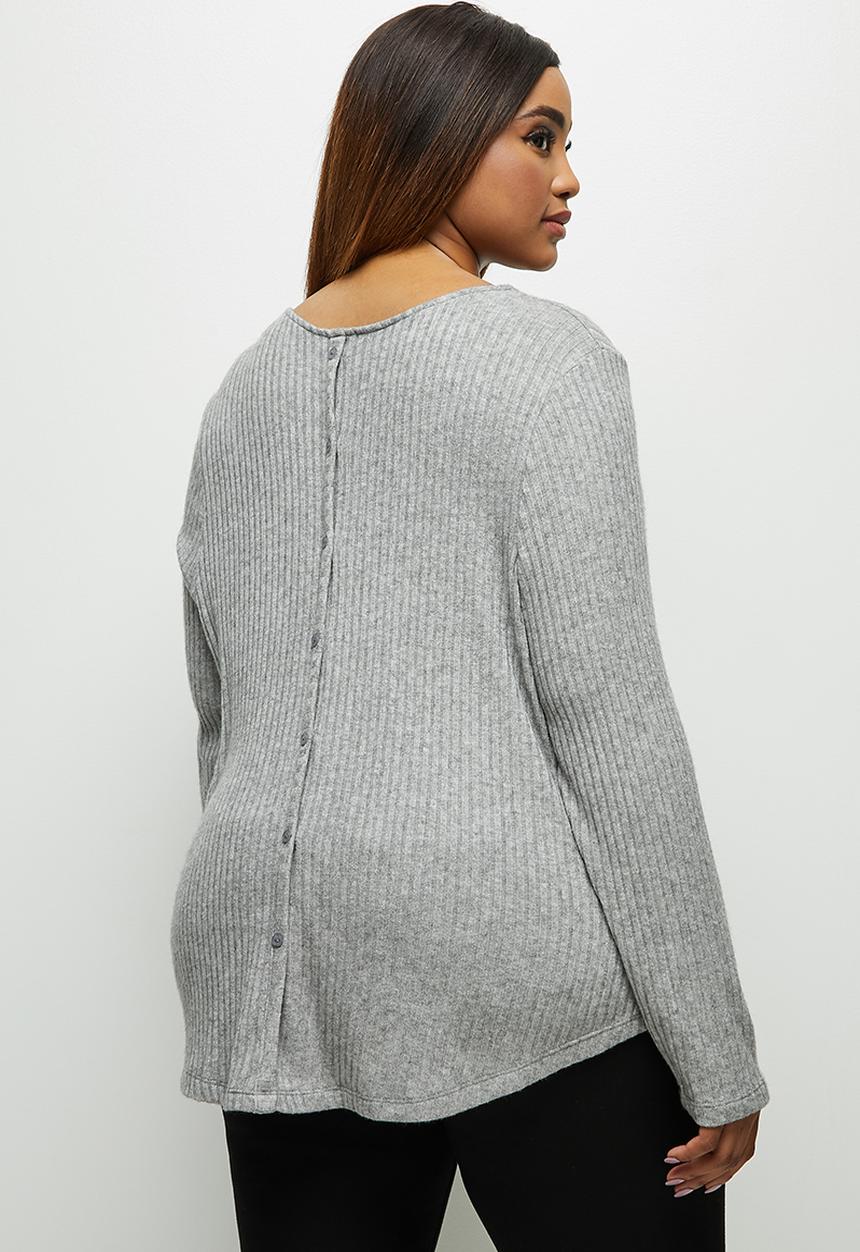edit Plus - Long sleeve crew neck longline tee - light grey