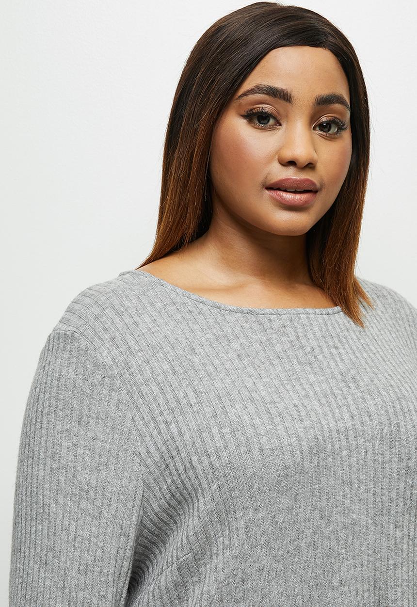 edit Plus - Long sleeve crew neck longline tee - light grey