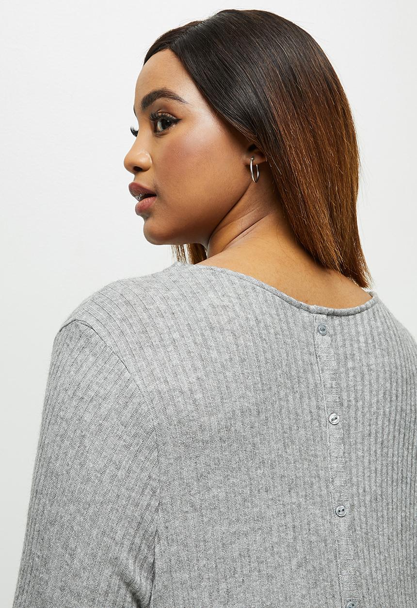 edit Plus - Long sleeve crew neck longline tee - light grey
