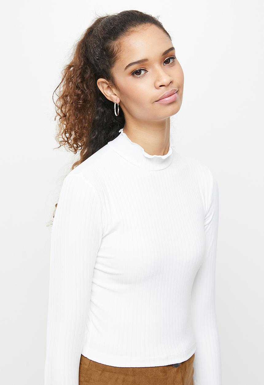 Blake - Rib lettuce detail turtleneck top - milk