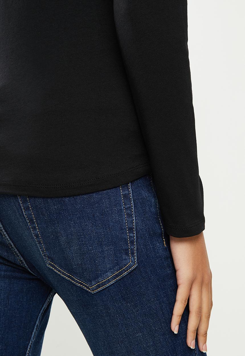 SISSY BOY - Charni: basic round neck top with long sleeves and gold foil print logo - black