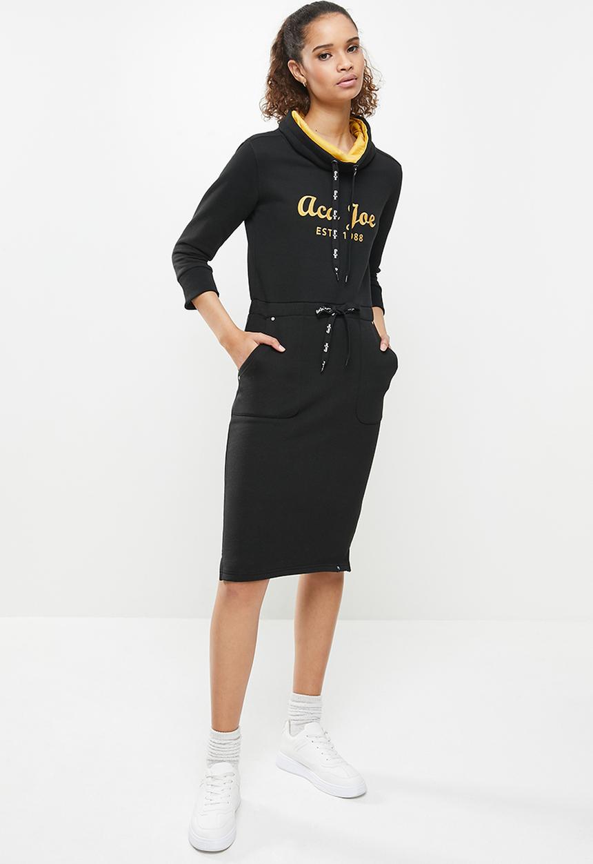 Aca Joe - Drawstring long sleeve cowl dress - black