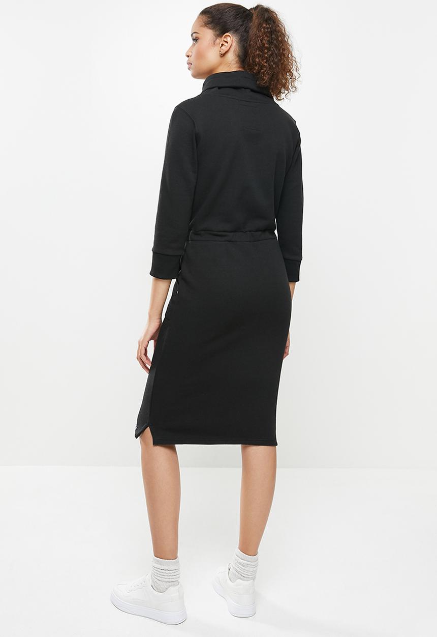 Aca Joe - Drawstring long sleeve cowl dress - black