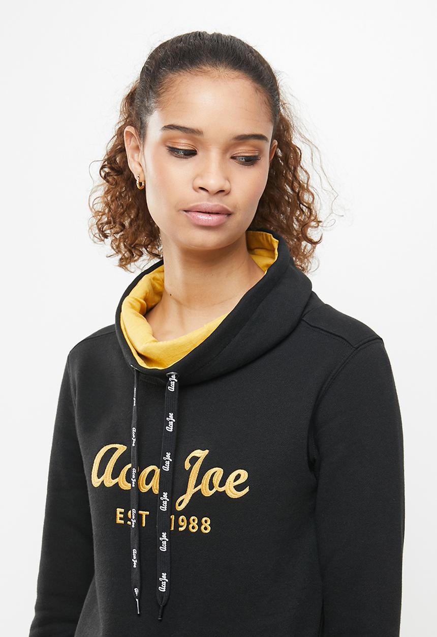 Aca Joe - Drawstring long sleeve cowl dress - black