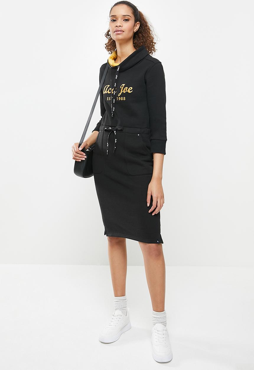 Aca Joe - Drawstring long sleeve cowl dress - black