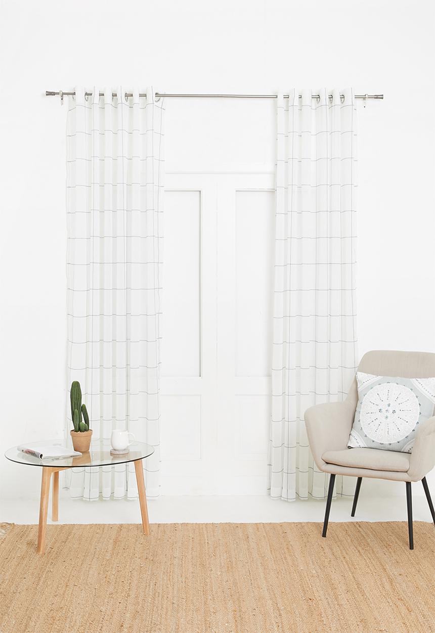 Sixth Floor - Squares eyelet unlined curtain - white & black