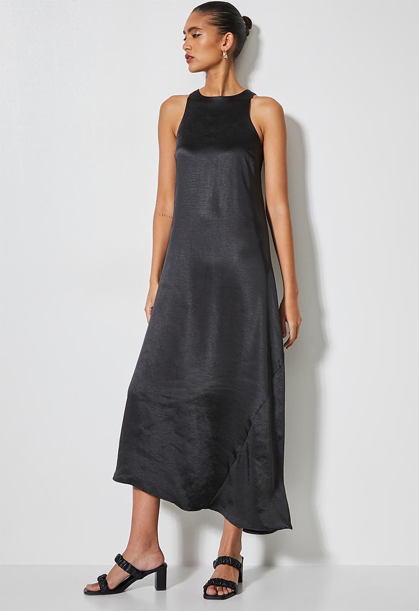 Superbalist - Hi neck satin trapeze dress - black