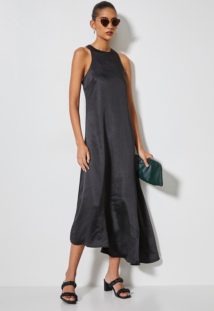 Superbalist - Hi neck satin trapeze dress - black