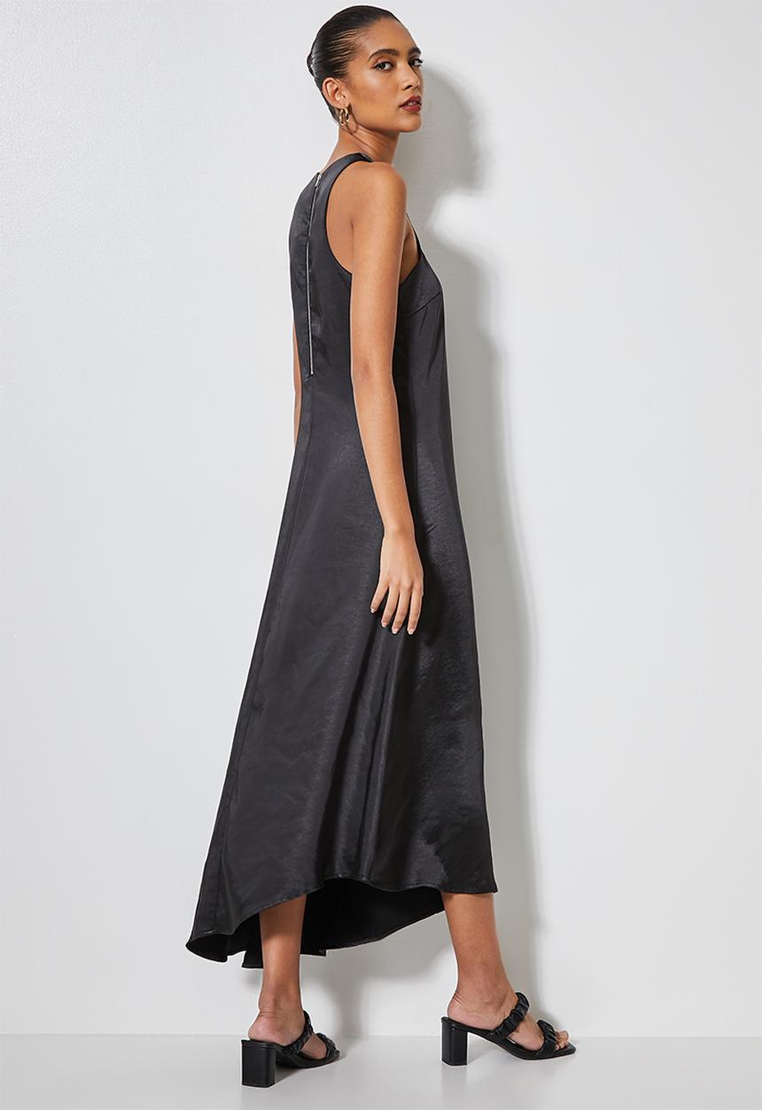 Superbalist - Hi neck satin trapeze dress - black