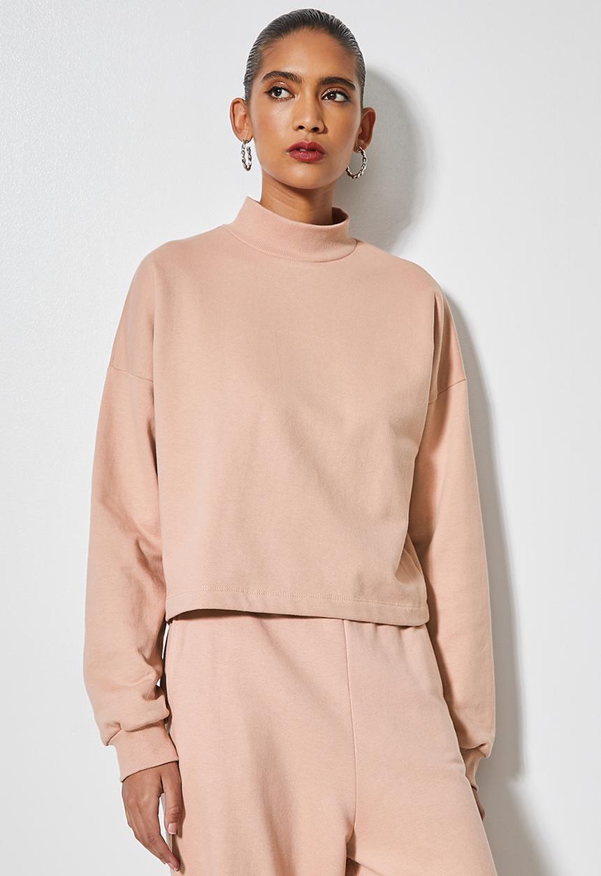 Superbalist - Crop funnel neck sweat - dusty pink