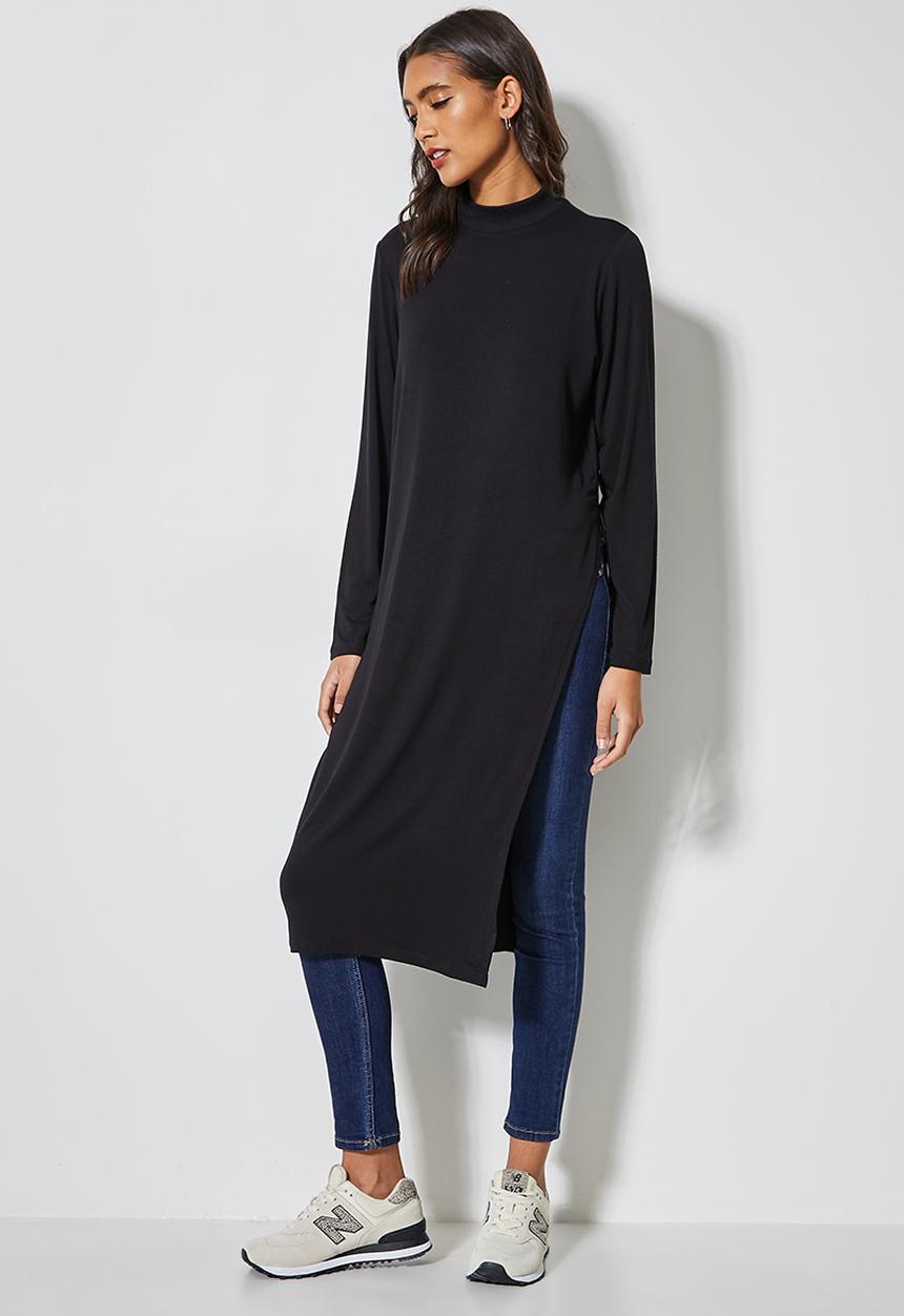 Superbalist - Longline split hem tunic - black
