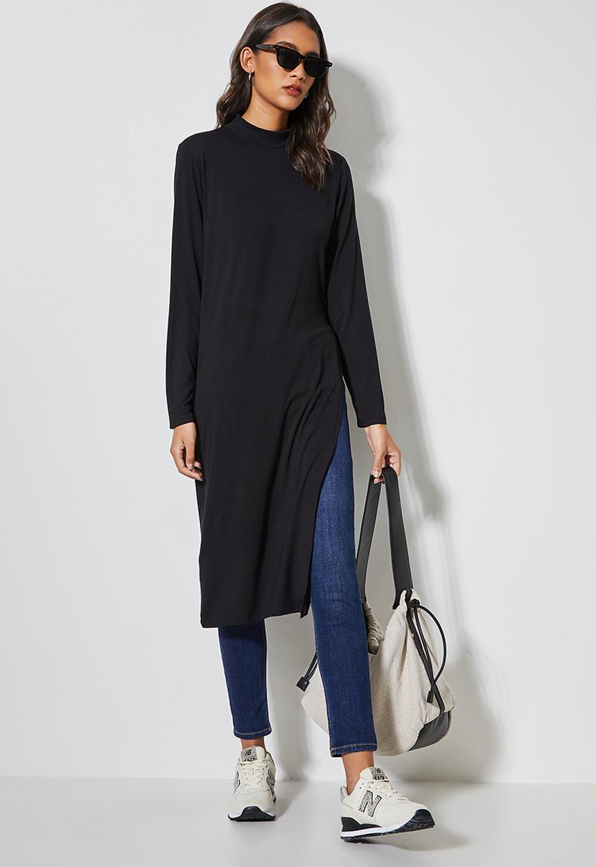 Superbalist - Longline split hem tunic - black