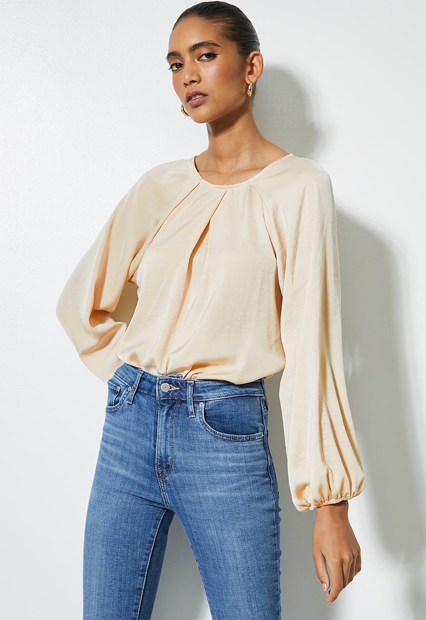 VELVET - Satin inverted pleated combo bodysuit - beige