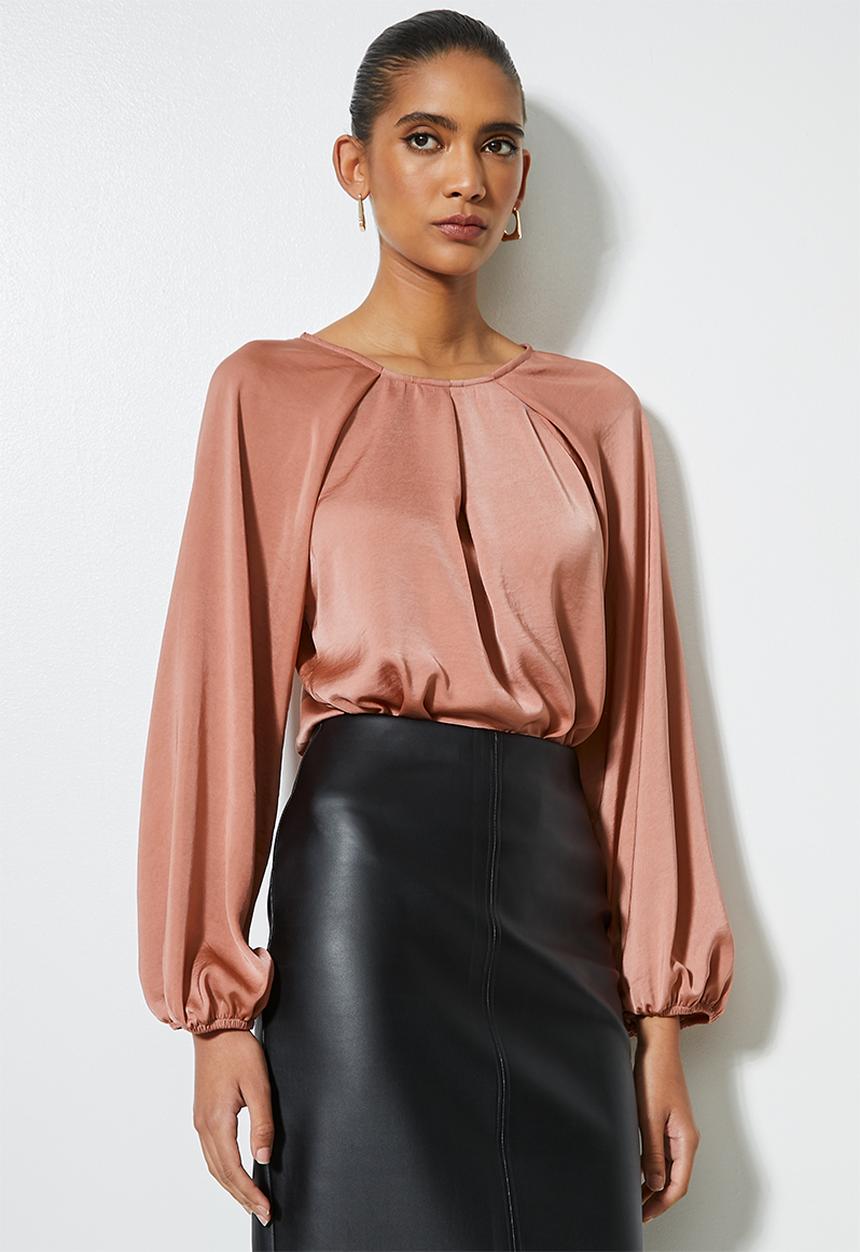VELVET - Satin inverted pleated combo bodysuit - desert rose