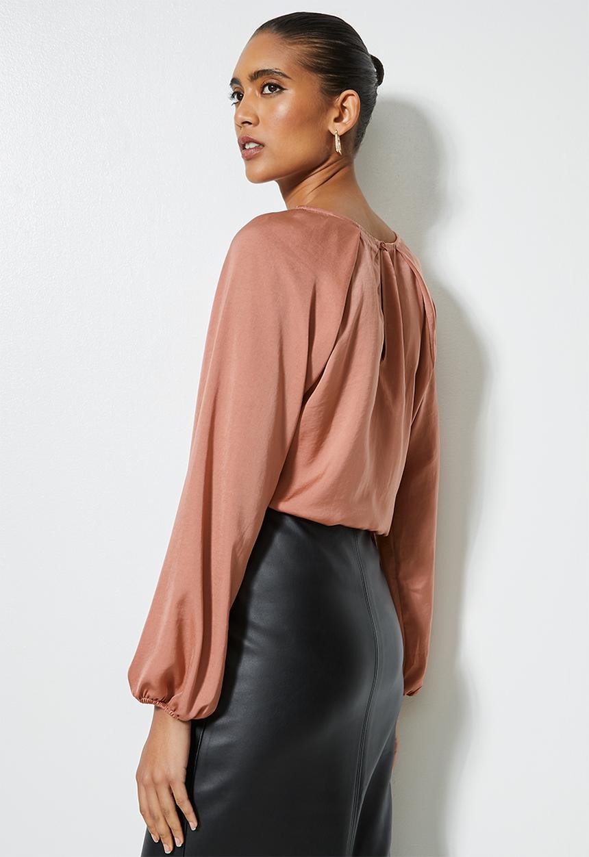 VELVET - Satin inverted pleated combo bodysuit - desert rose