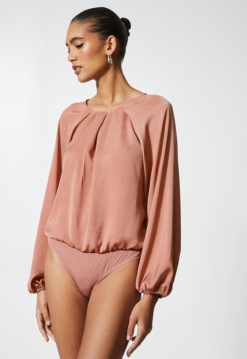 VELVET - Satin inverted pleated combo bodysuit - desert rose
