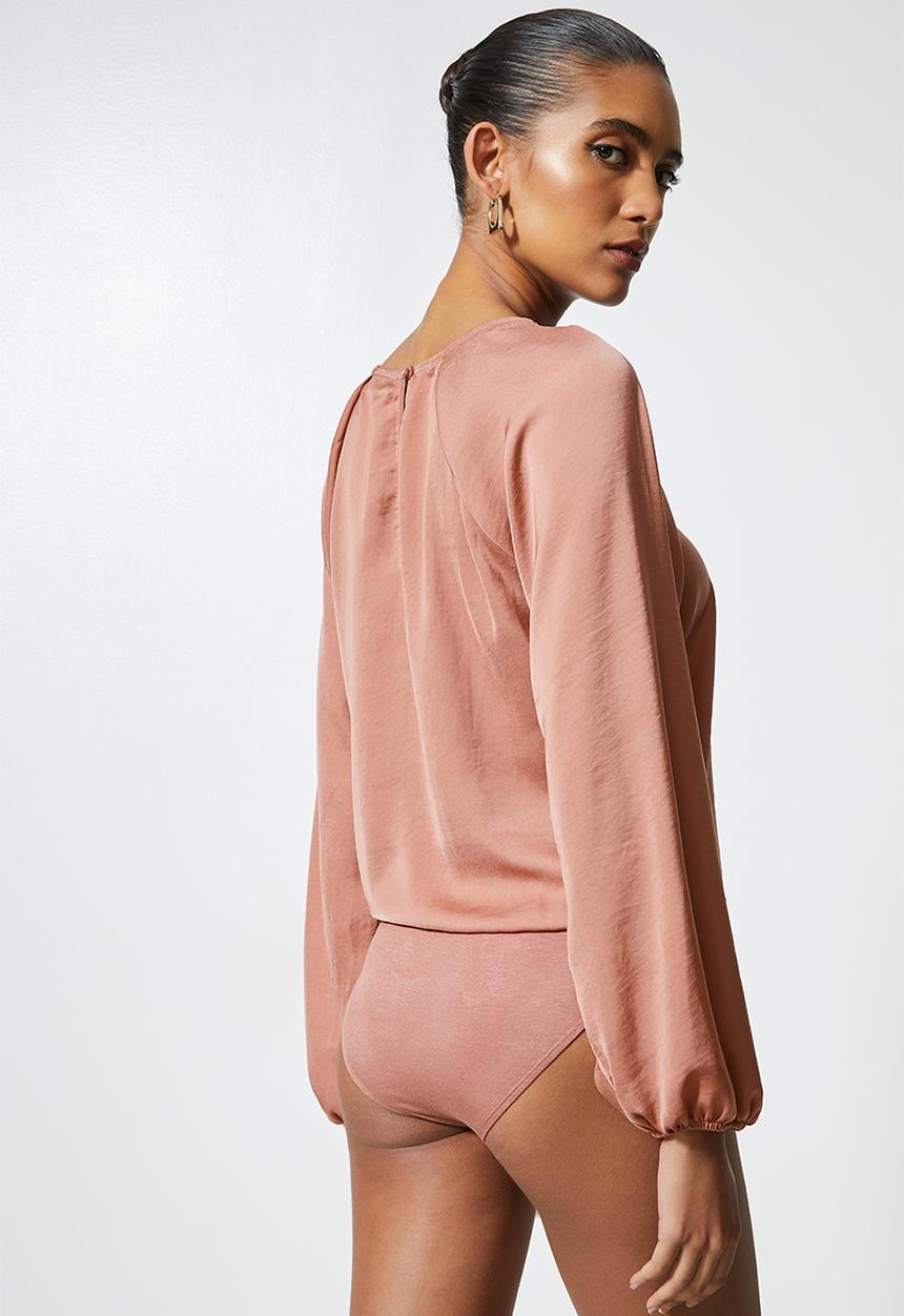 VELVET - Satin inverted pleated combo bodysuit - desert rose