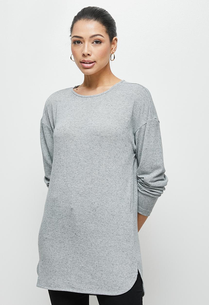 edit - Longline linen texture tee - grey 