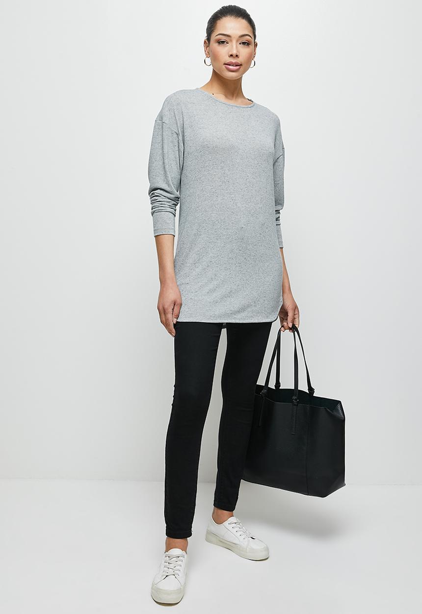 edit - Longline linen texture tee - grey 