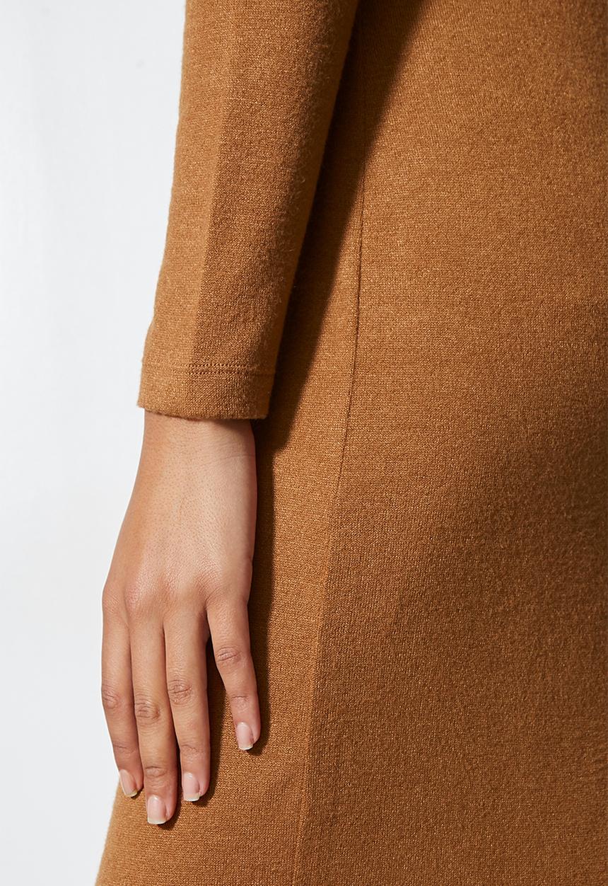 VELVET - Brushed cut & sew henley longline cardi dress - brown