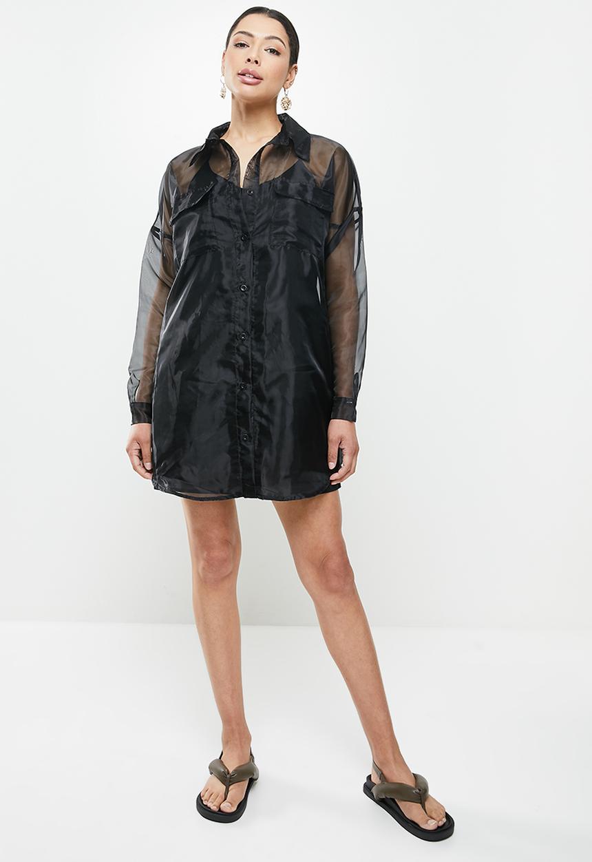 Missguided - Oversized shirt dress organza - black