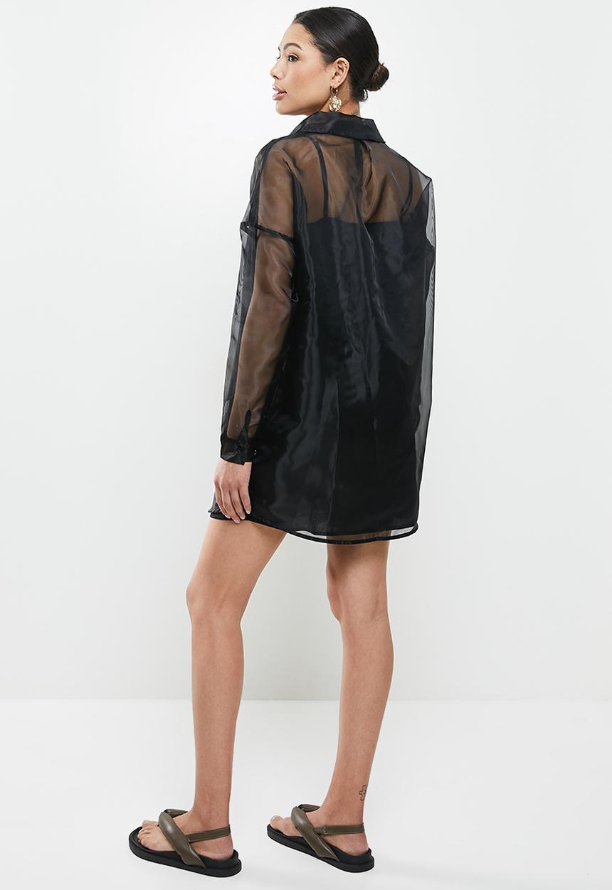 Missguided - Oversized shirt dress organza - black