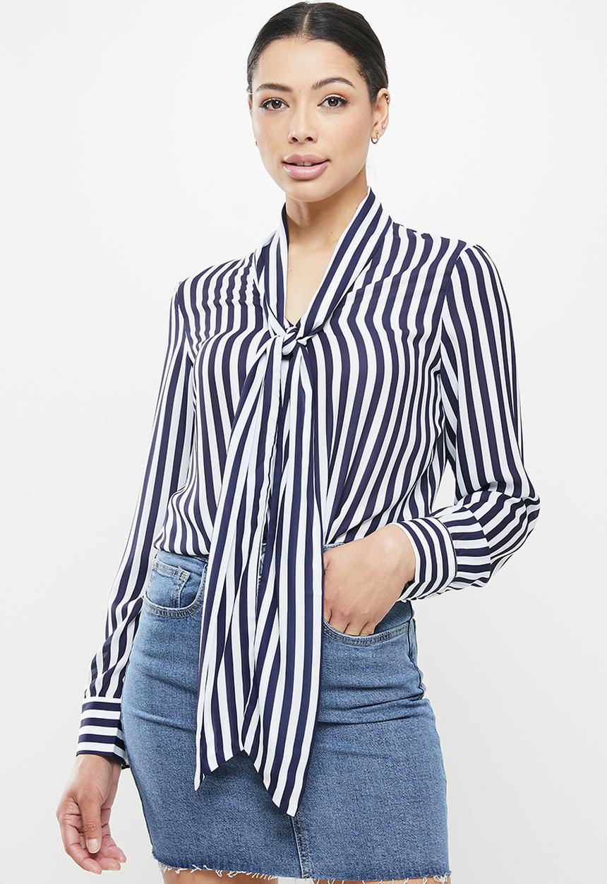 Glamorous - Pussybow blouse - navy & white 