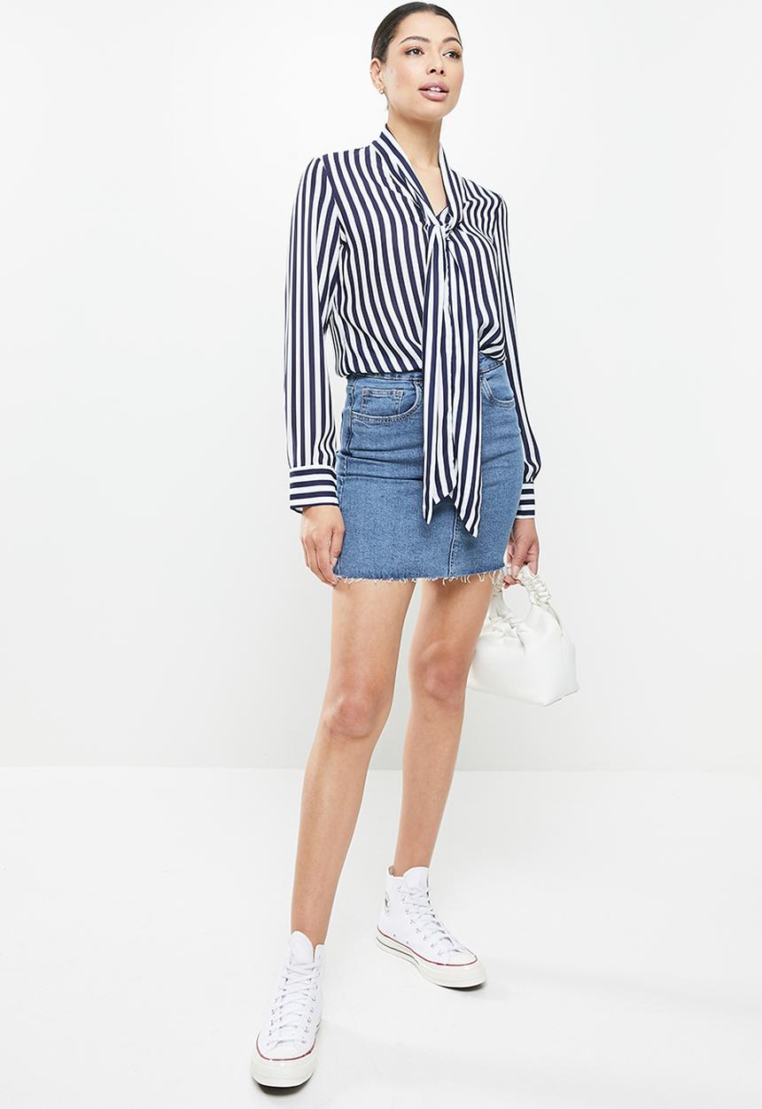 Glamorous - Pussybow blouse - navy & white 