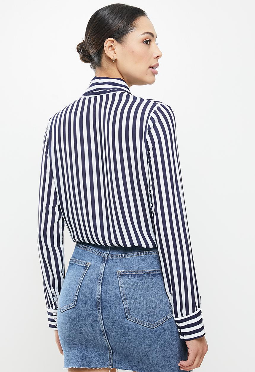 Glamorous - Pussybow blouse - navy & white 