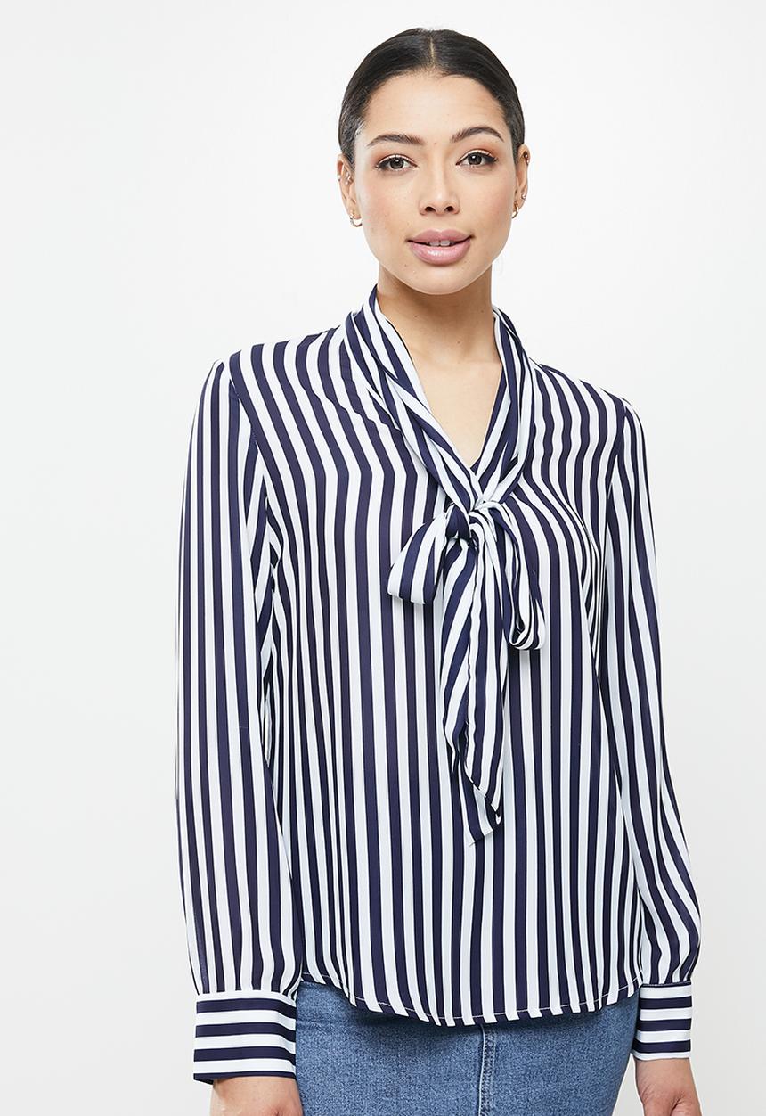 Glamorous - Pussybow blouse - navy & white 