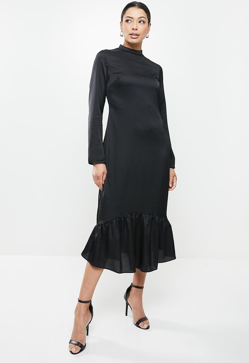 Glamorous - Satin high neck midi dress - black