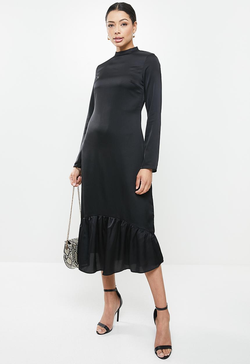 Glamorous - Satin high neck midi dress - black