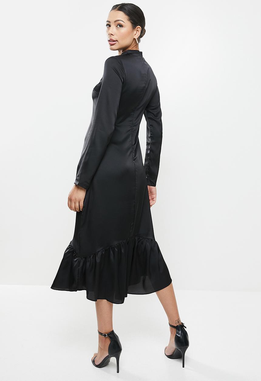 Glamorous - Satin high neck midi dress - black