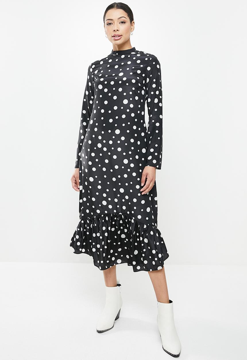 Glamorous - Satin high neck midi dress - black & cream 