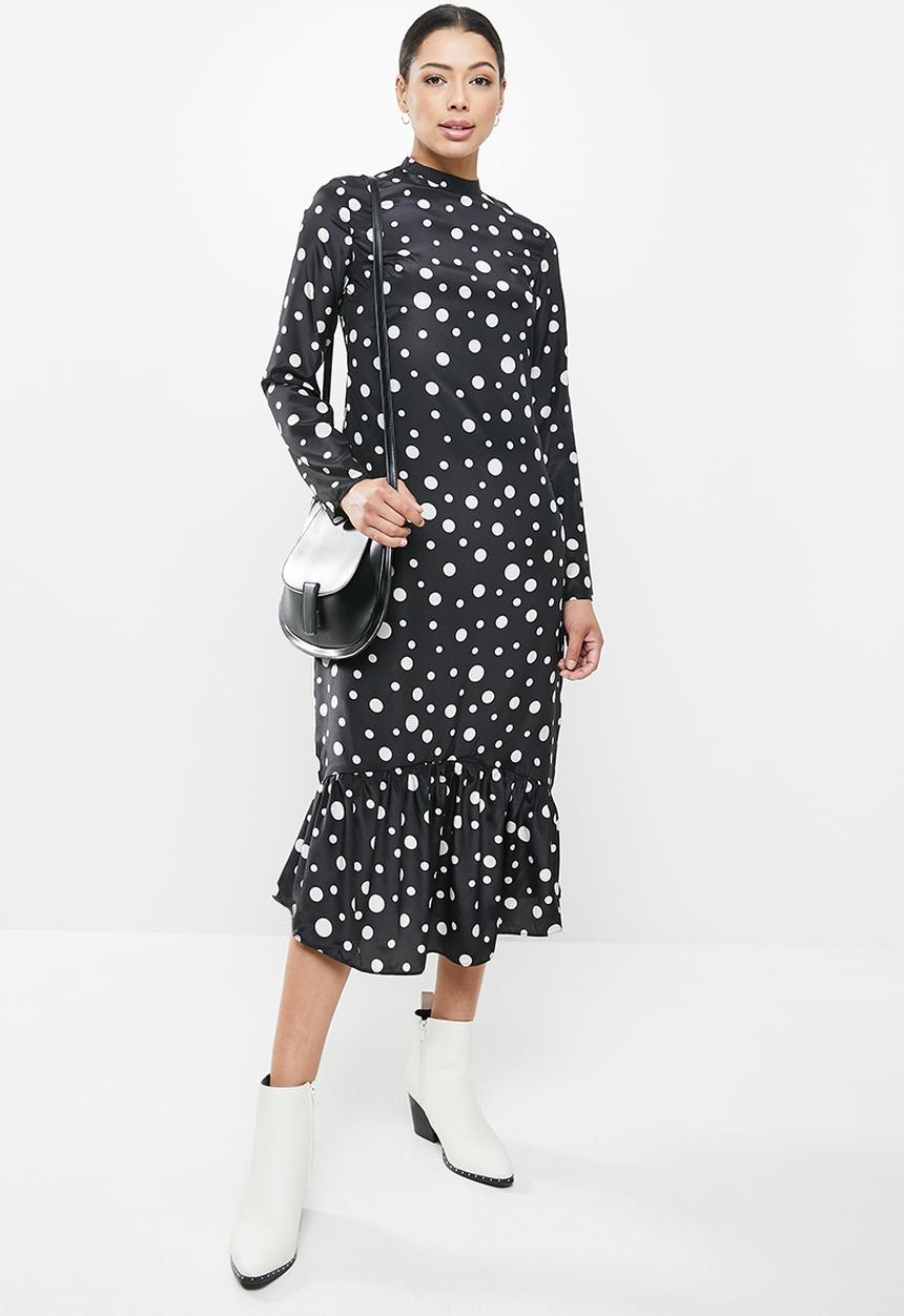 Glamorous - Satin high neck midi dress - black & cream 