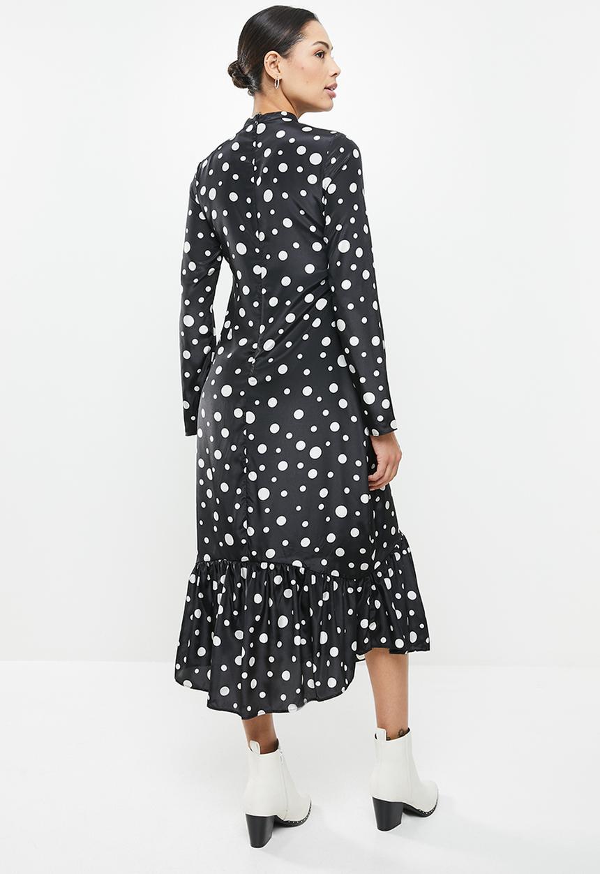 Glamorous - Satin high neck midi dress - black & cream 