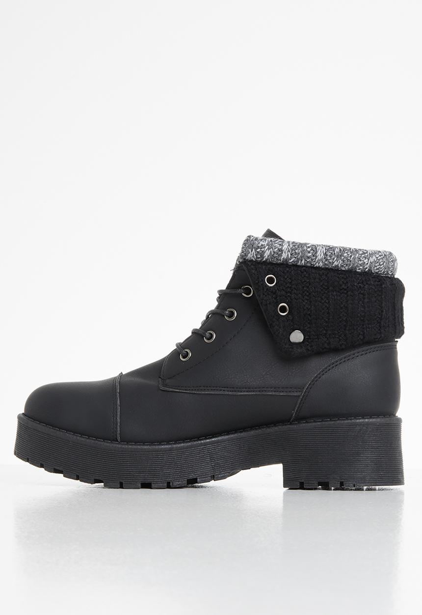 Seduction - Knit panel hiking boot - black