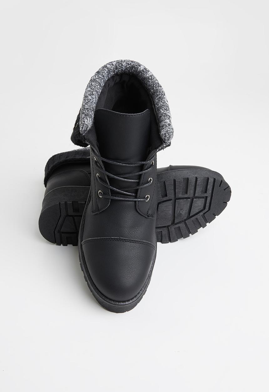 Seduction - Knit panel hiking boot - black