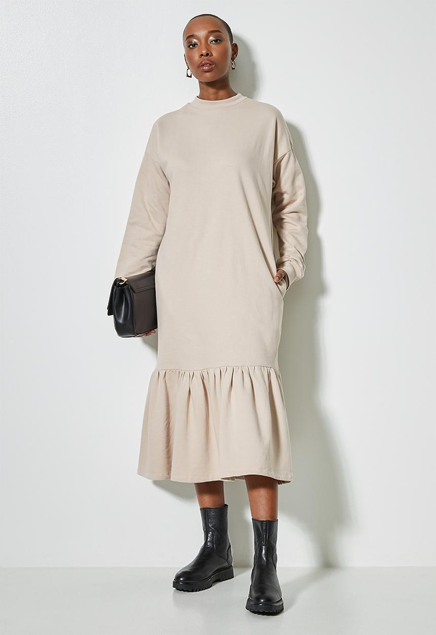 Superbalist - Cosy dropped waist dress with tier  - stone