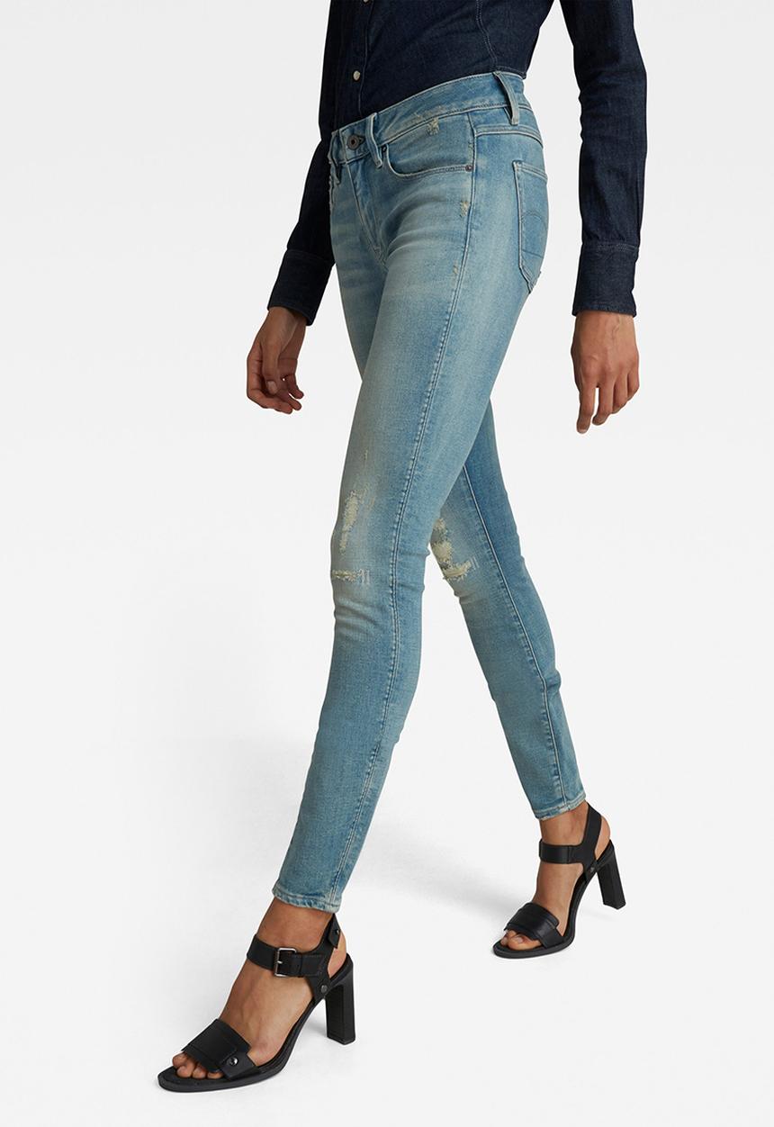 G-STAR - 3301 Mid skinny - vintage cool aqua destroyed