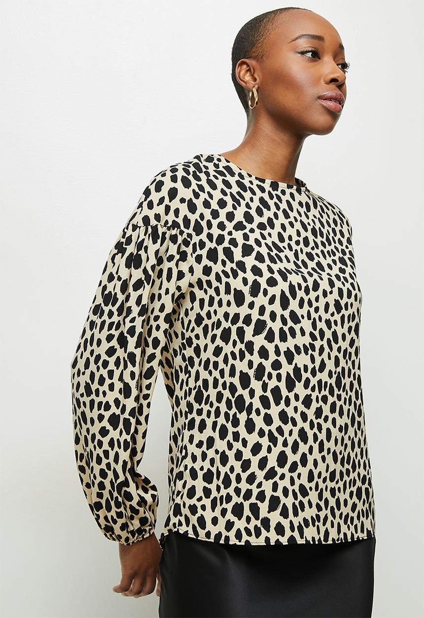 MILLA - Dropped shoulder blouse - beige & black