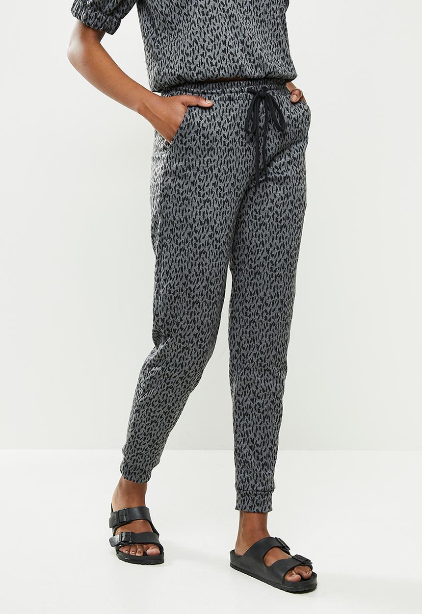 Me&B - Animal elasticated jacquard pant - charcoal 