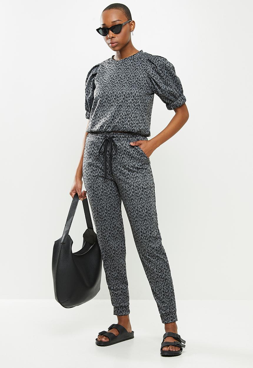 Me&B - Animal elasticated jacquard pant - charcoal 