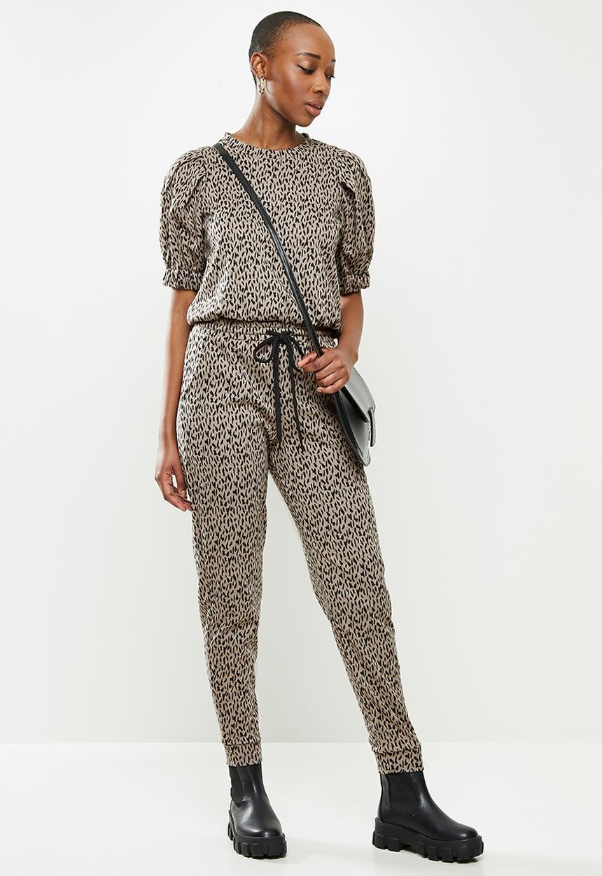 Me&B - Animal elasticated jacquard pant - taupe 