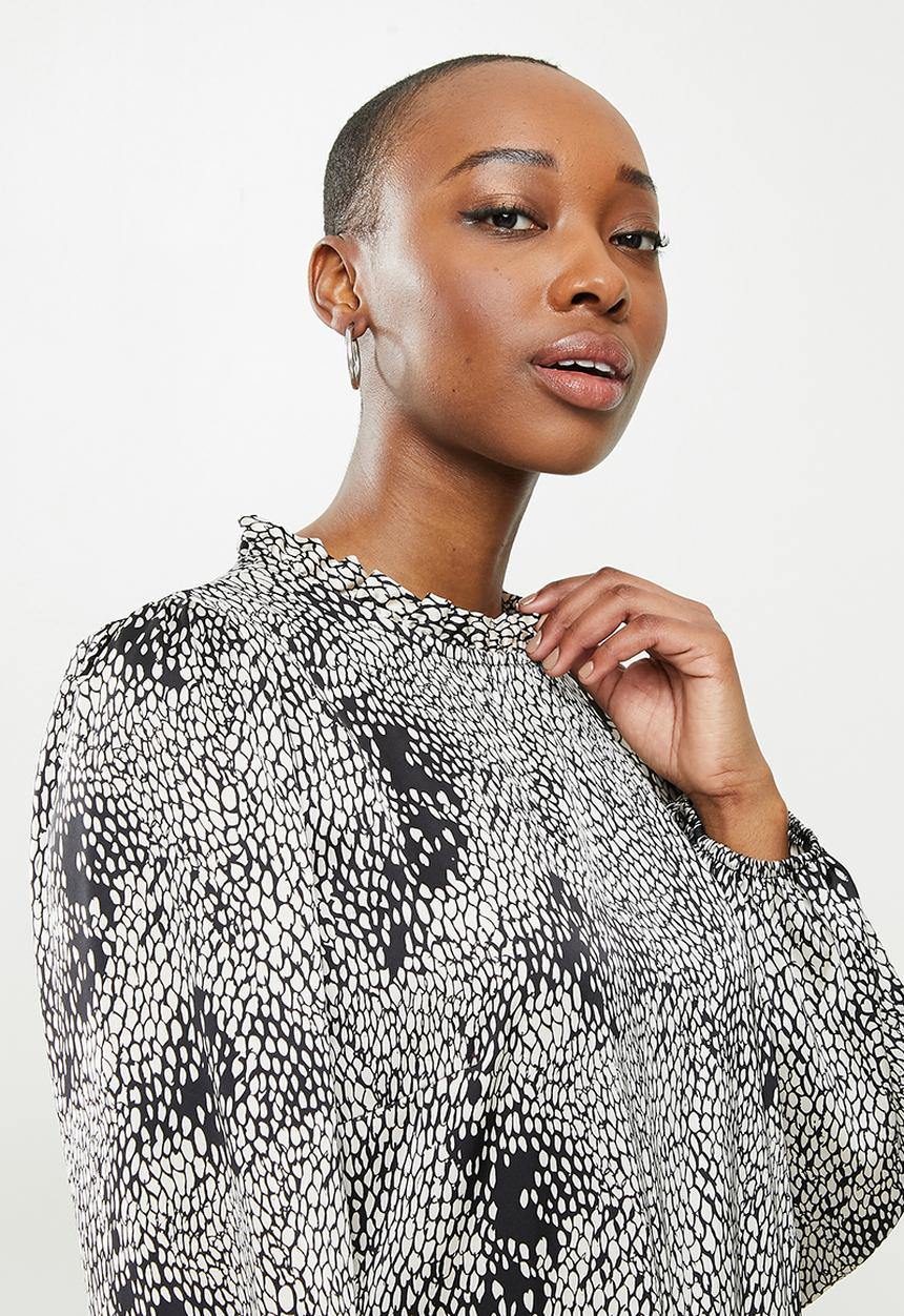 Me&B - Snakeskin frilled collar tier dress - black 