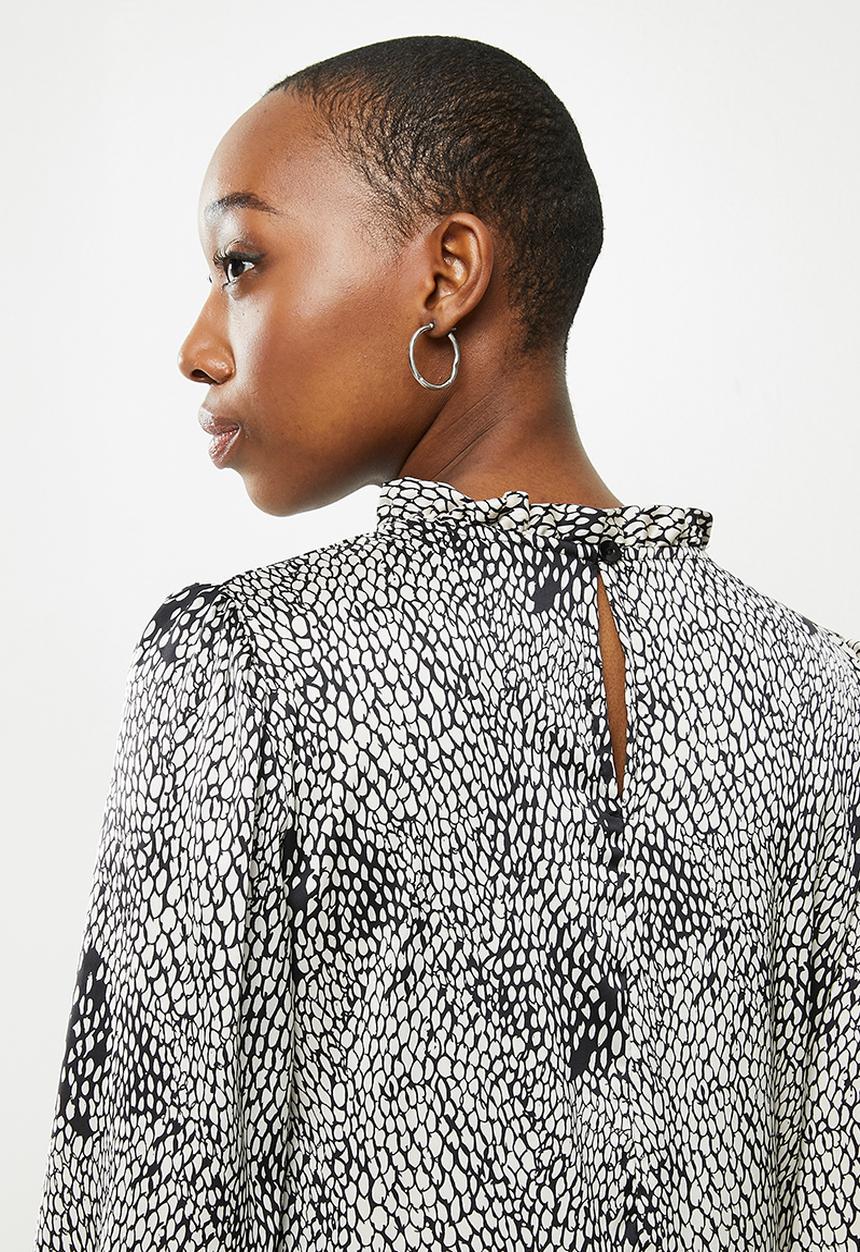 Me&B - Snakeskin frilled collar tier dress - black 