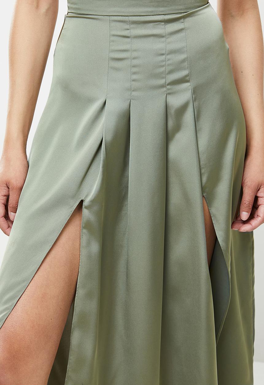 Glamorous - High waisted side split skirt - khaki