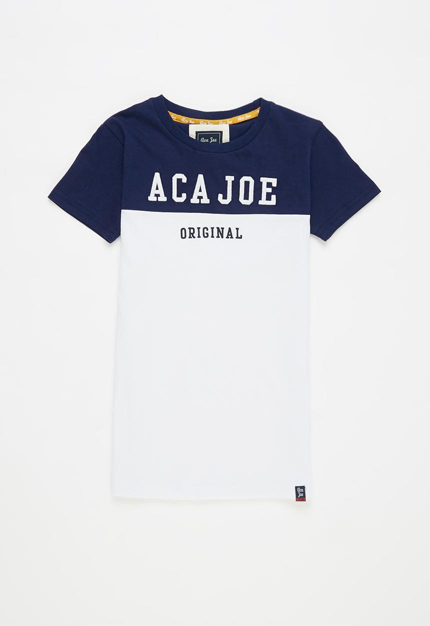 Aca Joe - Pre-boys colour block short sleeve tee - navy & white