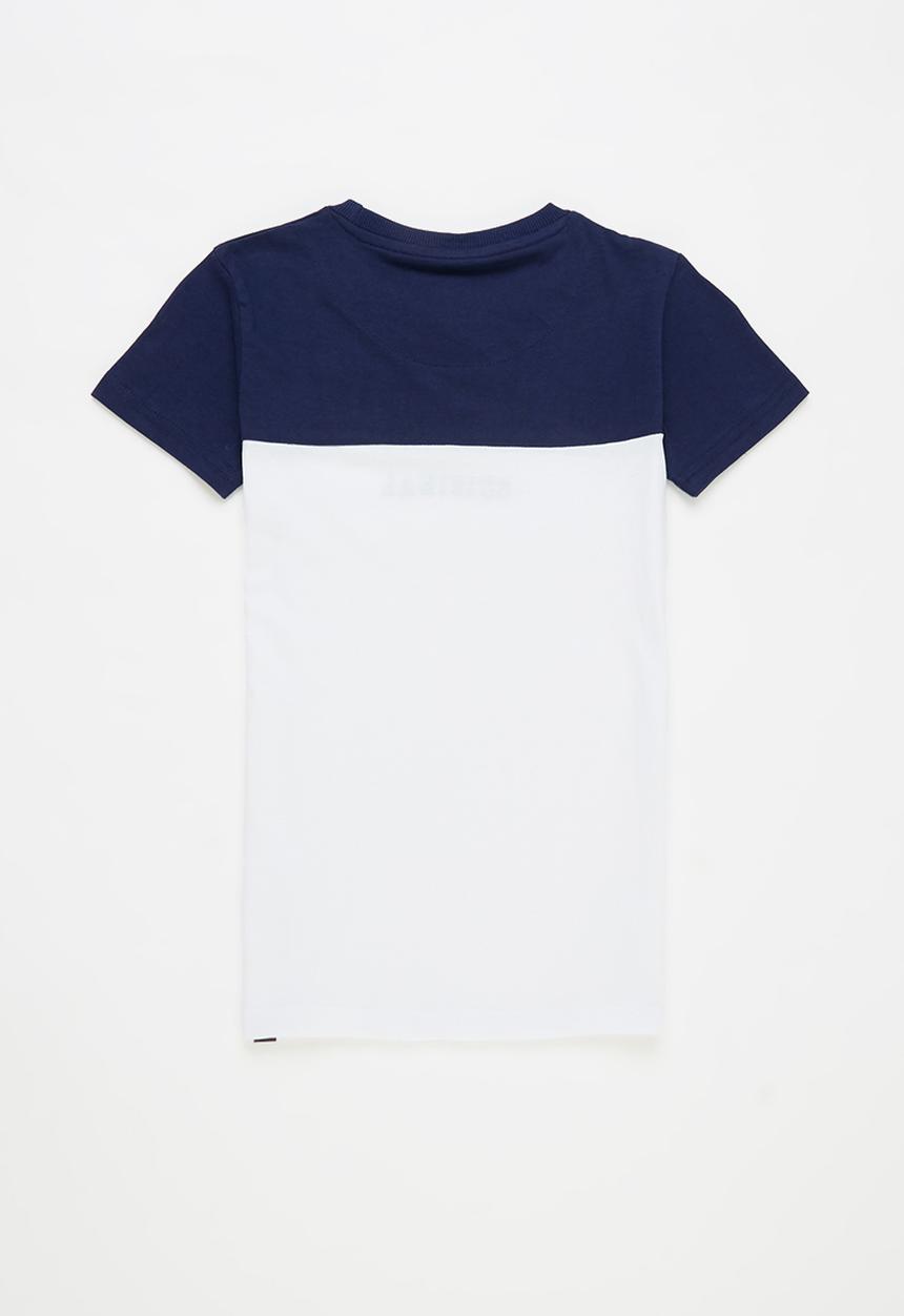 Aca Joe - Pre-boys colour block short sleeve tee - navy & white